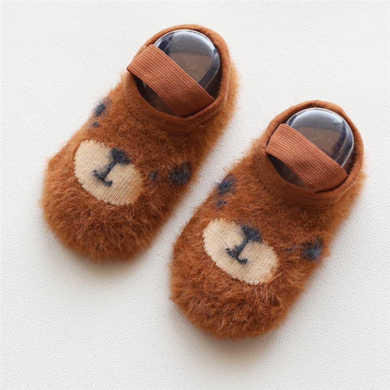 0-3T Autumn Baby Floor Socks Toddler Girls Boys Warm Non-slip Socks Infant Kids Cute Bear Bunny Fur Socks Winter: Brown / S