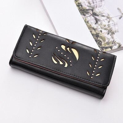 estilo ! Cartera de cuero para mujer, cartera larga para teléfono con tarjetero: Black