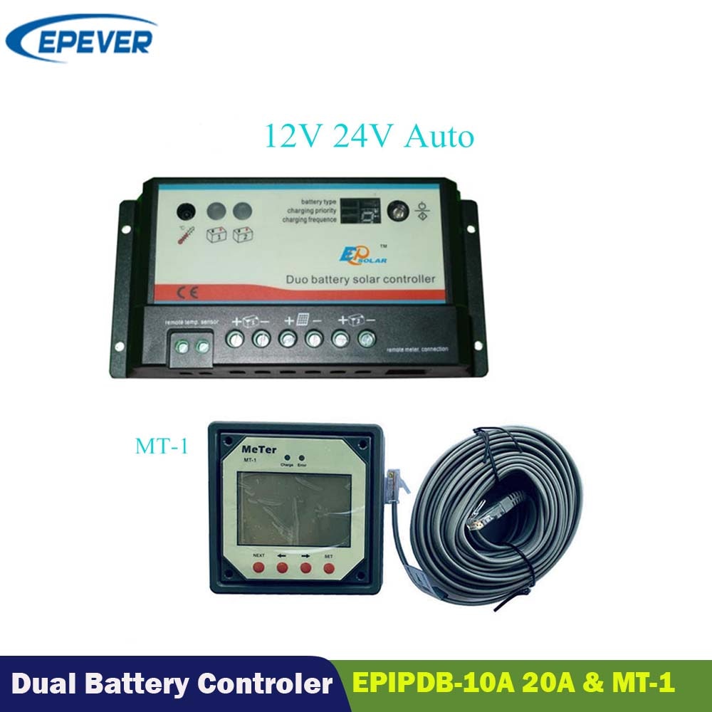 Epever Dobbel batteri solenergi lade kontrolleren 10 a 20a duo-batteri regulator med fjernkontroll lcd måler mt -1 epsolar epipdb-com
