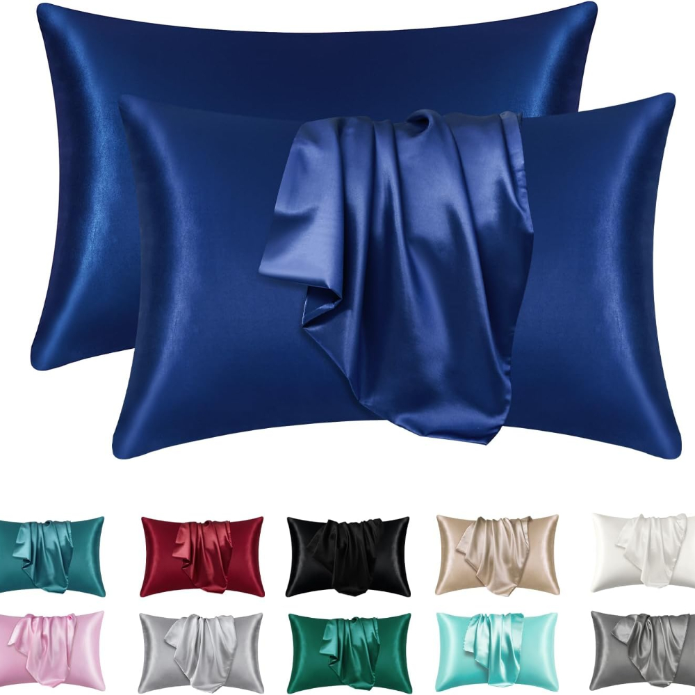 2 stücke Satin- Seide Kissen bezug für Haar und Haut, Korallen Kissen bezüge Standard größe Satz von Super weichen Kissen bezug: 470*740mm / Blau