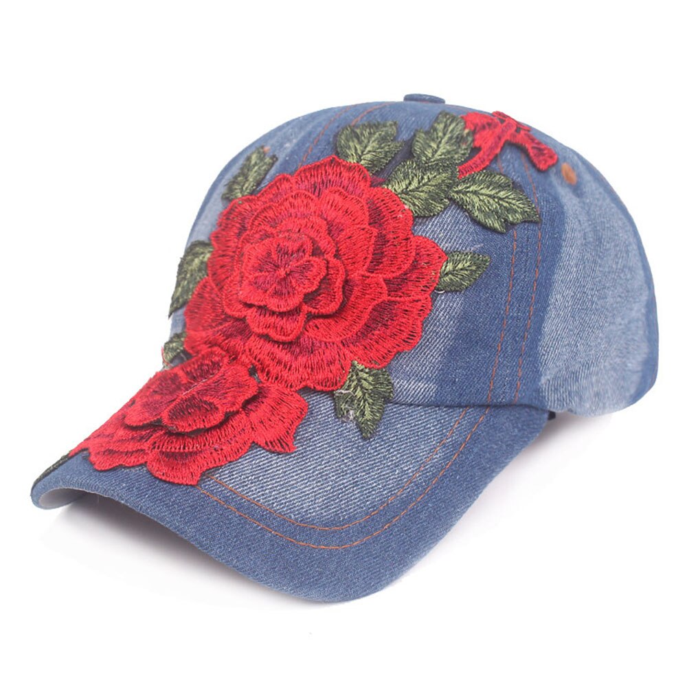 Feminino floral denim clássico boné chapéu de beisebol casual ajustável cowboy chapéus hatcs0407: Red