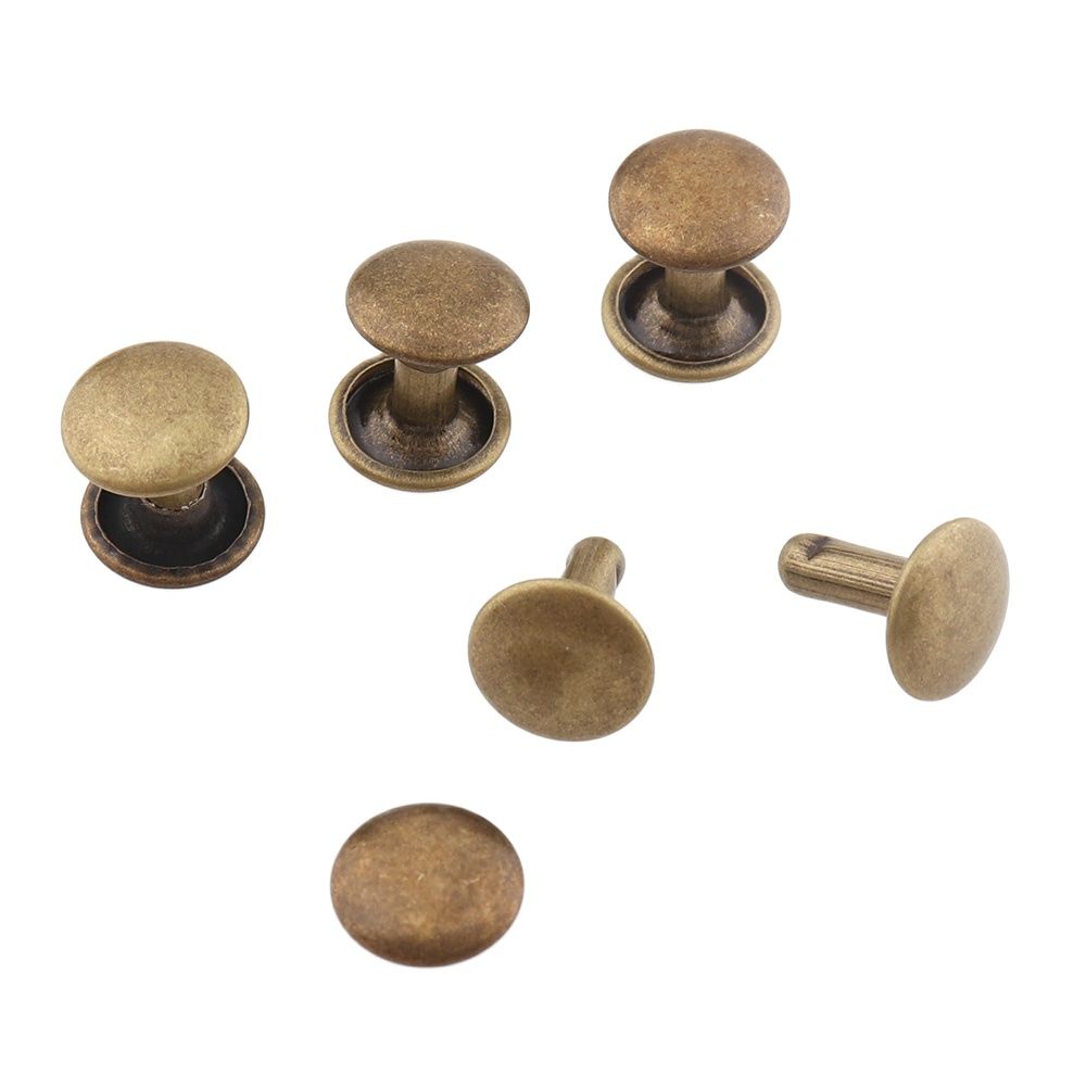 Juego de 100 remaches redondos de Bronce Antiguo, de doble cara, con punta de remache de Metal de 9mm para zapatos de artesanía de cuero, remaches de bolsa, cinturón de ropa