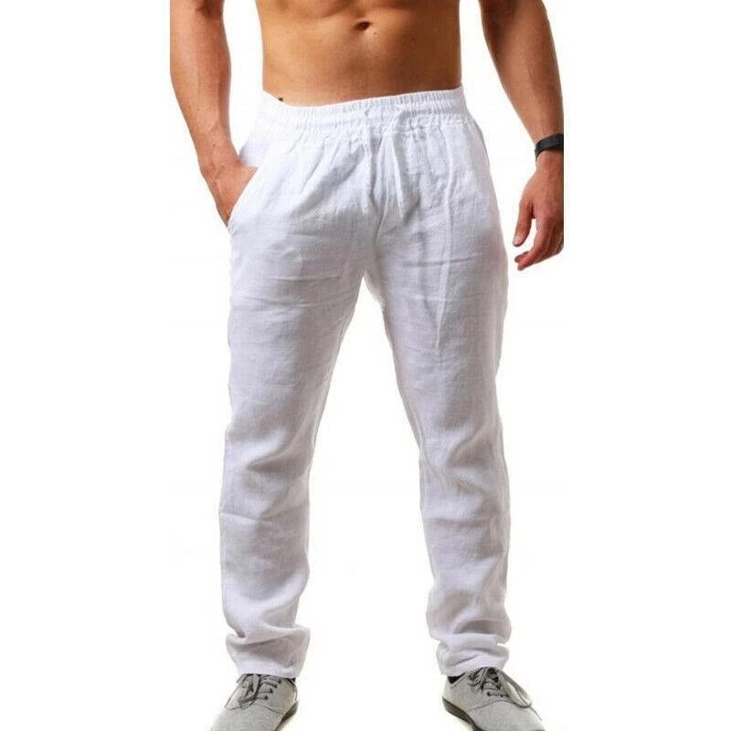 Forår sommer herre hørbukser tynde åndbare løse slacks bukser til mænd ultratynde små fødder bukser casual bukser: Asien xl / Hvid