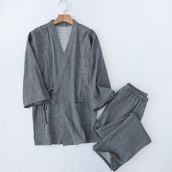 XIFER-Pijama de estilo japonés para hombre, Kimono de algodón para otoño e invierno, cárdigan de gasa de algodón, pantalones de manga de 7 puntos, Color sólido, Hanfu: D / L
