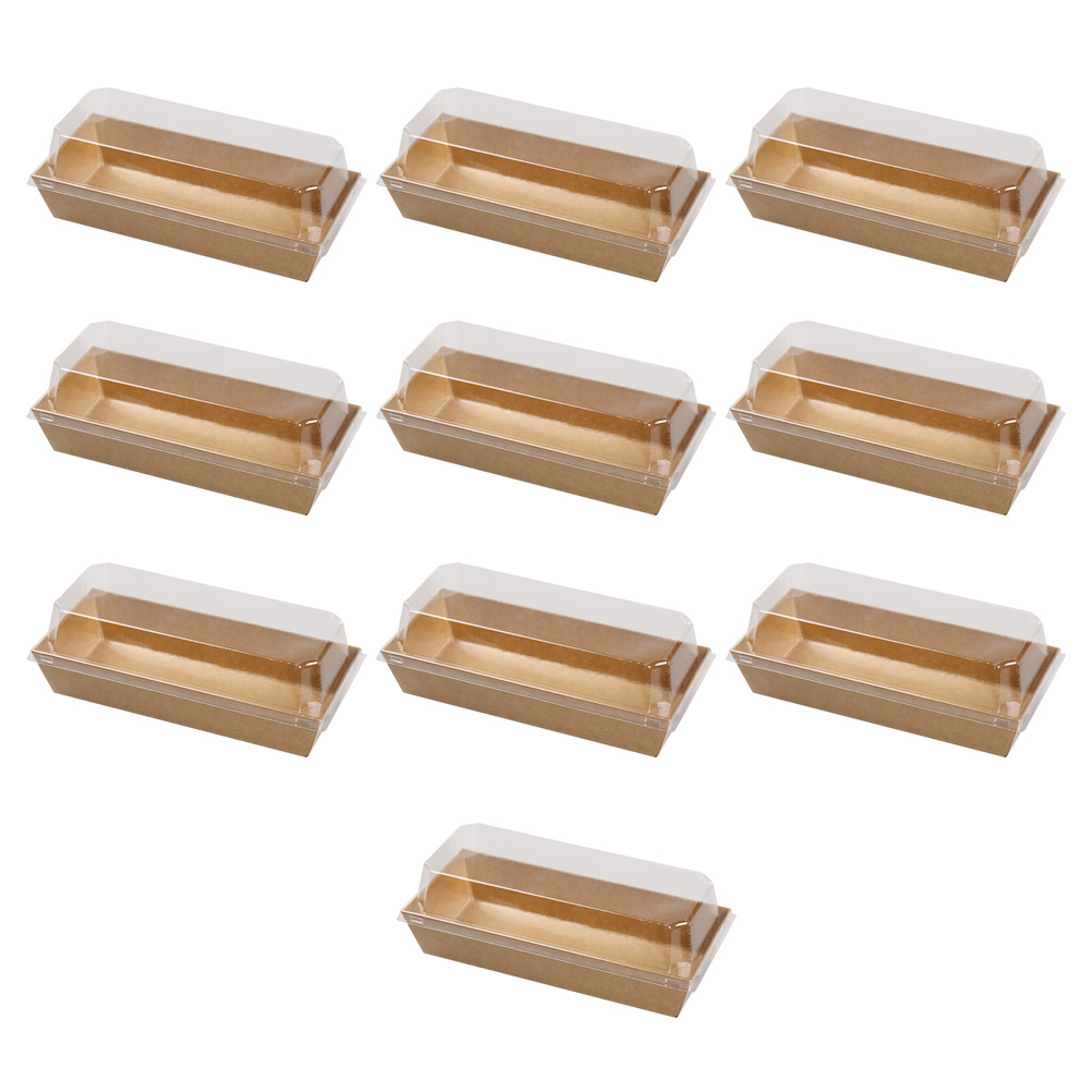 Boîte d'emballage rectangulaire en papier Kraft, pour pain, gâteau, Sandwich, boîte d'emballage avec couvercles en plastique transparent, 10 pièces