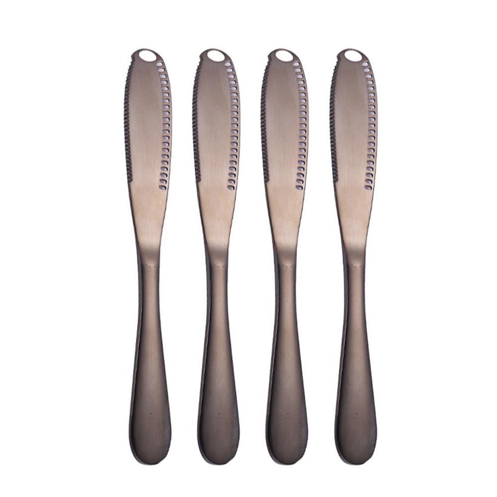 4 stk 304 smørstrøkniv i rustfritt stål skjærer krøller smørkniv med tagget kant: Svart