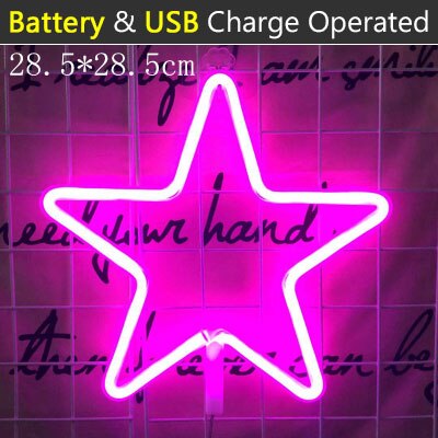 Neon Licht Roze Rode Lippen Led Neon Sign Usb/Batterij Aangedreven Home Wedding Party Valentijnsdag Muur Opknoping decor Neon: Star - Pink