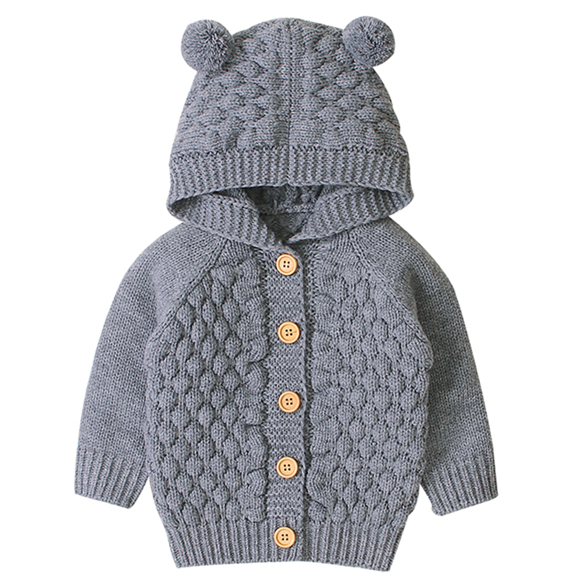 Vinter varm nyfødt baby sweater hætte til spædbørn drenge pige strik cardigan efterår outwear børn strik 3-24m: Medium aske / 24m