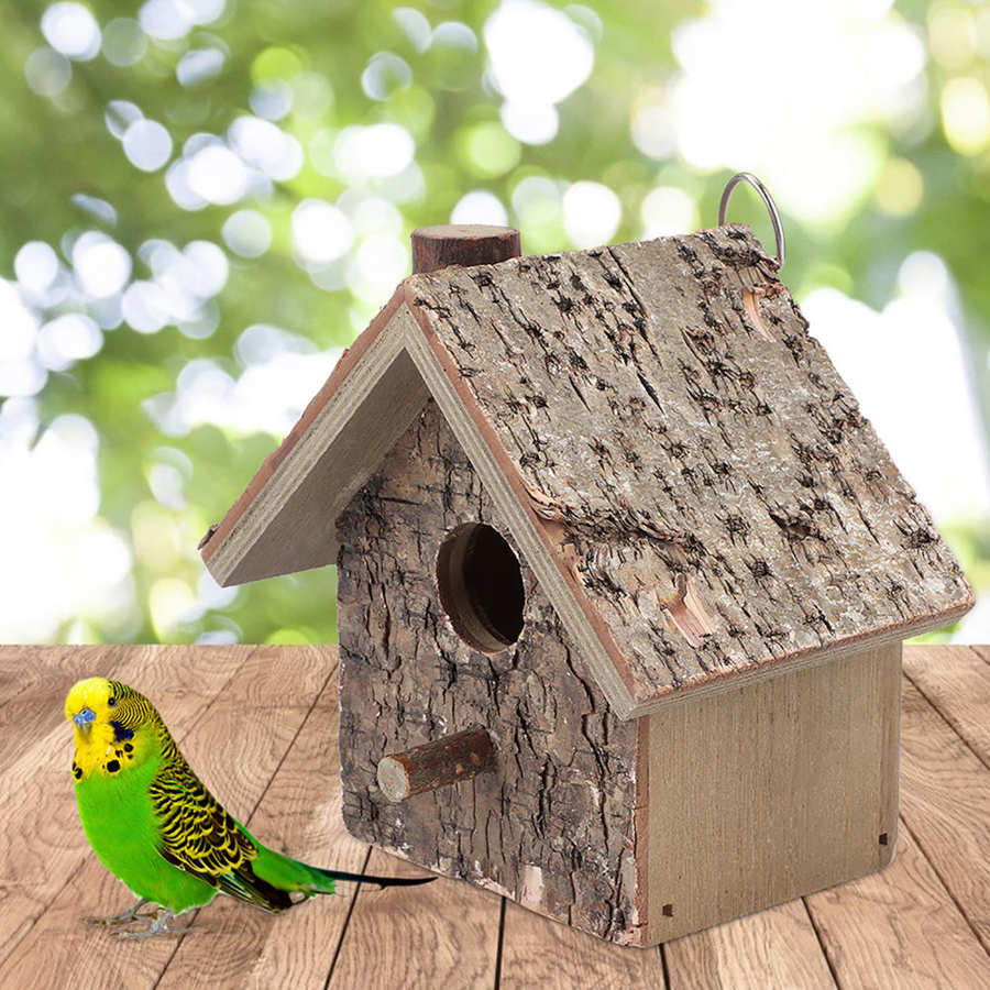 DIY Wooden Bird Handmade Eco-friendly Bird Cage Outdoor Birdhouse Garden Yard Hanging Decoration Crafts Pets Supplies