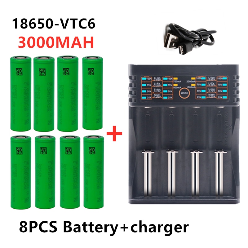 100% Originele 3.7V 3000 Mah Li-Ion 18650 Batterij Voor Sony Us18650 Vtc6 3000 Mah 18650 Batterij 3.7V + 1Pcs Acculader