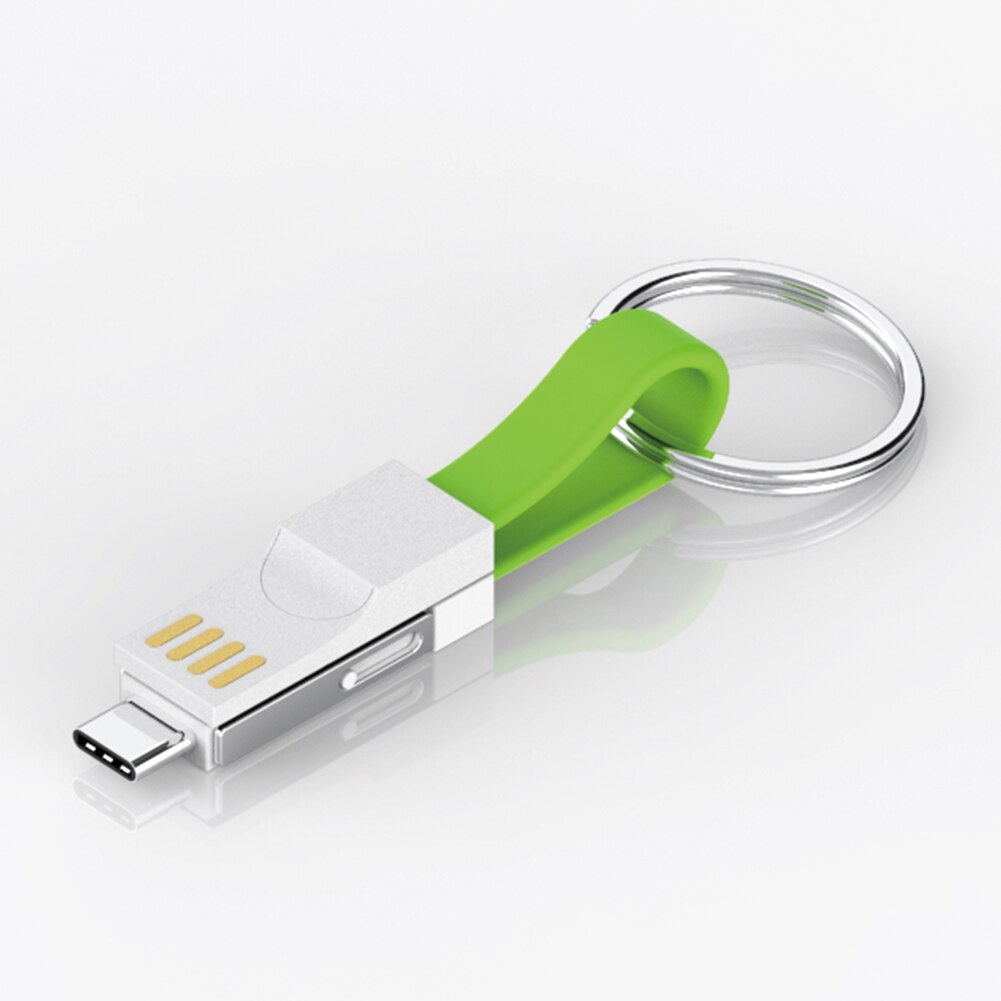 Porte-clés magnétique 4 en 1, câble Micro USB type-c à 8 broches pour recharge et données, cordon de chargeur Portable court pour iPhone et Android: Green