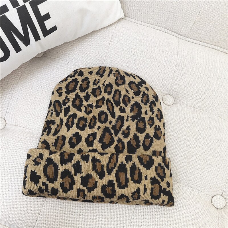 Vinter kvinder leopard hue hatte varmere dame hatte leopard print strikkede vinter skulle kasketter