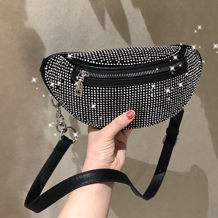 Women Waist Bags Diamonds Ladies Fanny Pack Chest Bag Banana Rhinestone Chain Crossbody Shoulder Bags Belt Bag