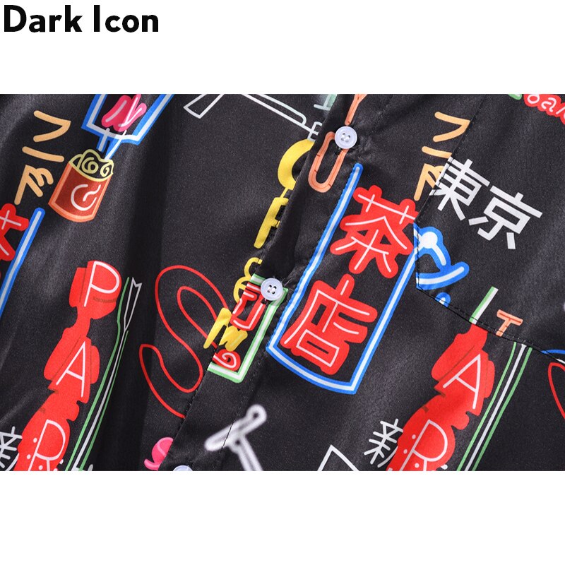 Mörk ikon tryckt hawaii skjorta herr sommar herrskjorta kortärmad streetwear kläder