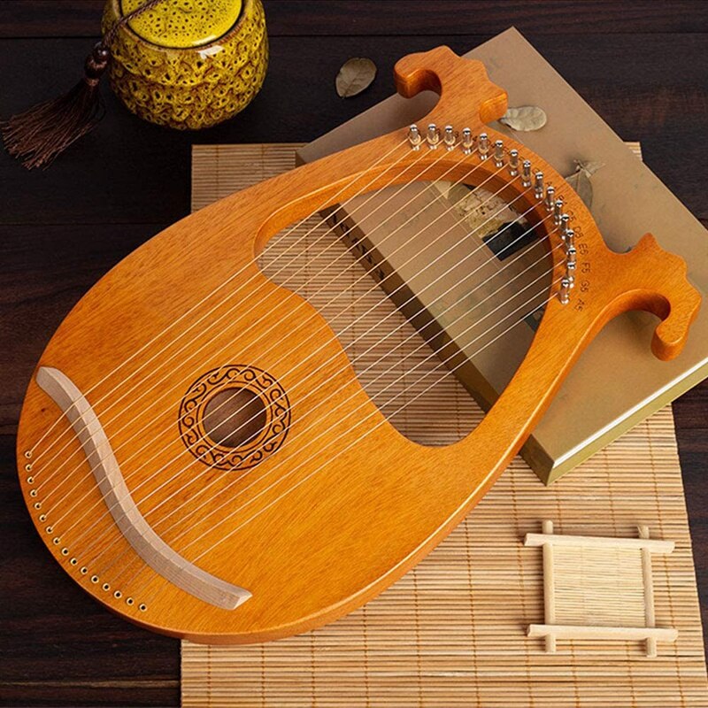 Harpe Lyre, 16 cordes en bois harpe bois massif acajou Lyre harpe avec clé de réglage pour mélomanes débutants