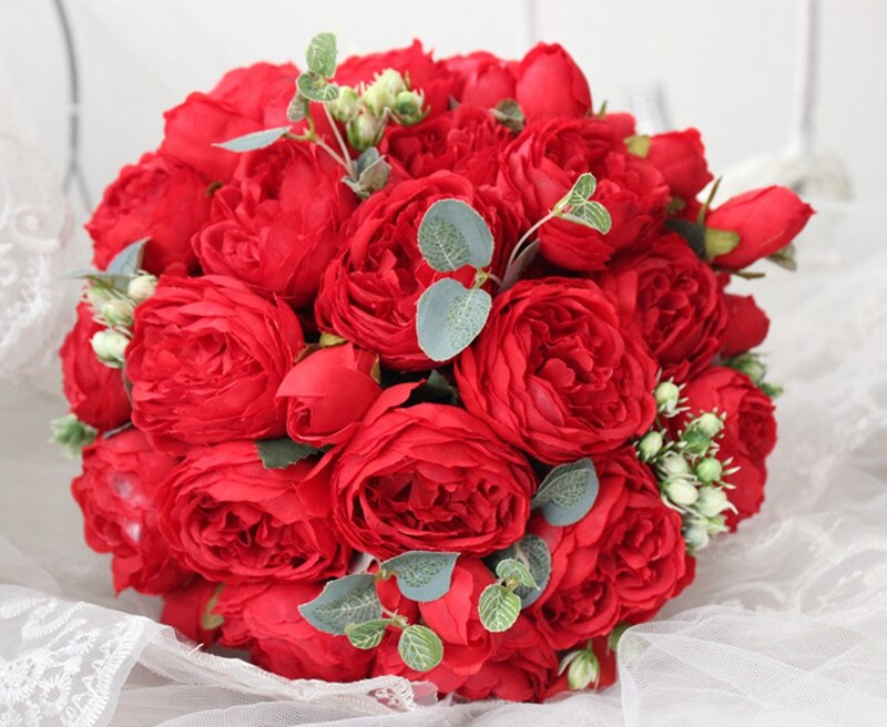 Lilla pæon brudebuketter bryllup blomster kunstige bryllup buket de mariage rose
