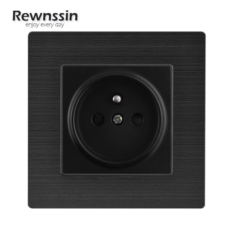 French Power Socket AC110V-250V Standard Plug Wall Socket Single/Double/Triple/Quadruple Socket Black Brushed Aluminum Panel
