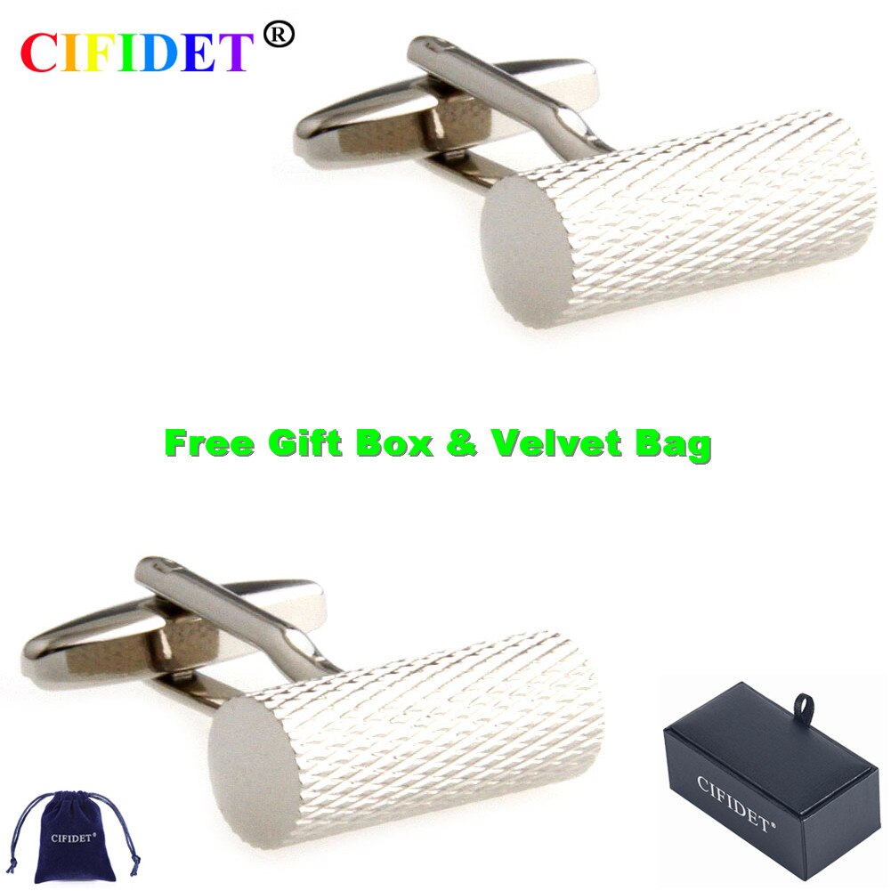 Cifidet Rvs Mens Manchetknoop Cilinder Shirt Manchet Link Met Fluwelen Zak En Geschenkdoos Sieraden Accessoires