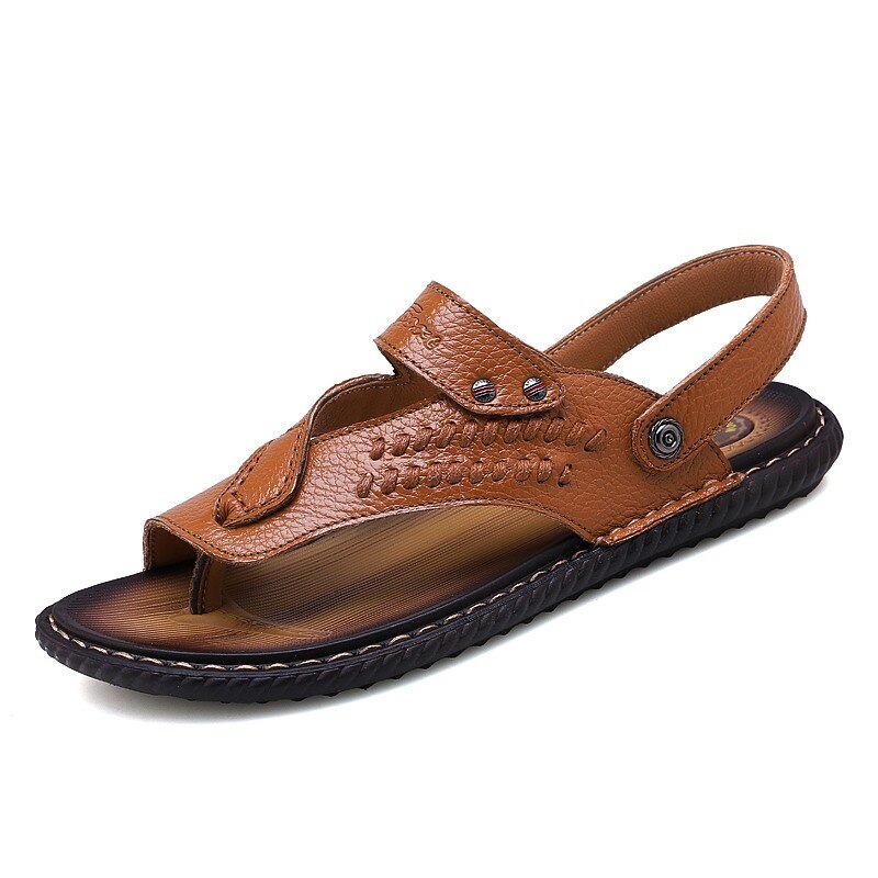 Mand herren læder ete sandles sandaler-mænd arbejde slide zandalias transpirables uomo sandel sandalias sandalet rasteira til: Brun / 43