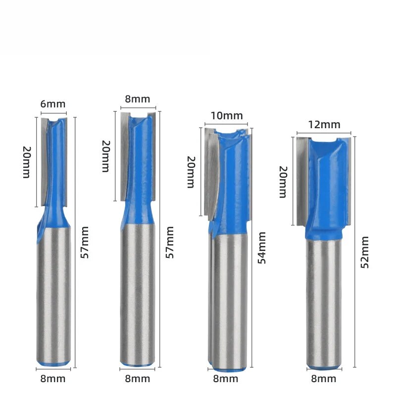 7 stuks 8 mm schacht houtbewerking freesgereedschap, tweesnijdend groeffreeskop, elektrische hout trimmachine recht mes