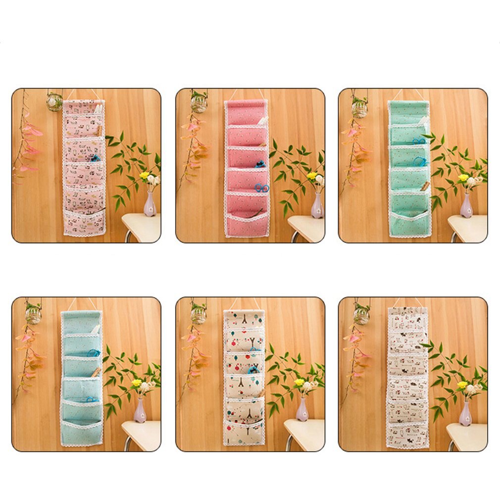 Cotton and linen storage hanging bag hanging multi layer hanging pocket