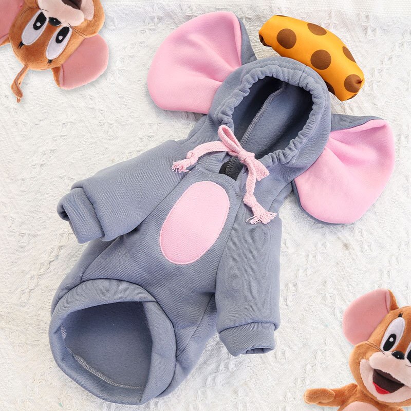 Mice Cosplay Dog Costume Funny Winter Warm Clothes For Small Dogs Cats Pet Dog Hooded Sweater Soft Puppy Clothes Pets Outfits: grey / 2XL