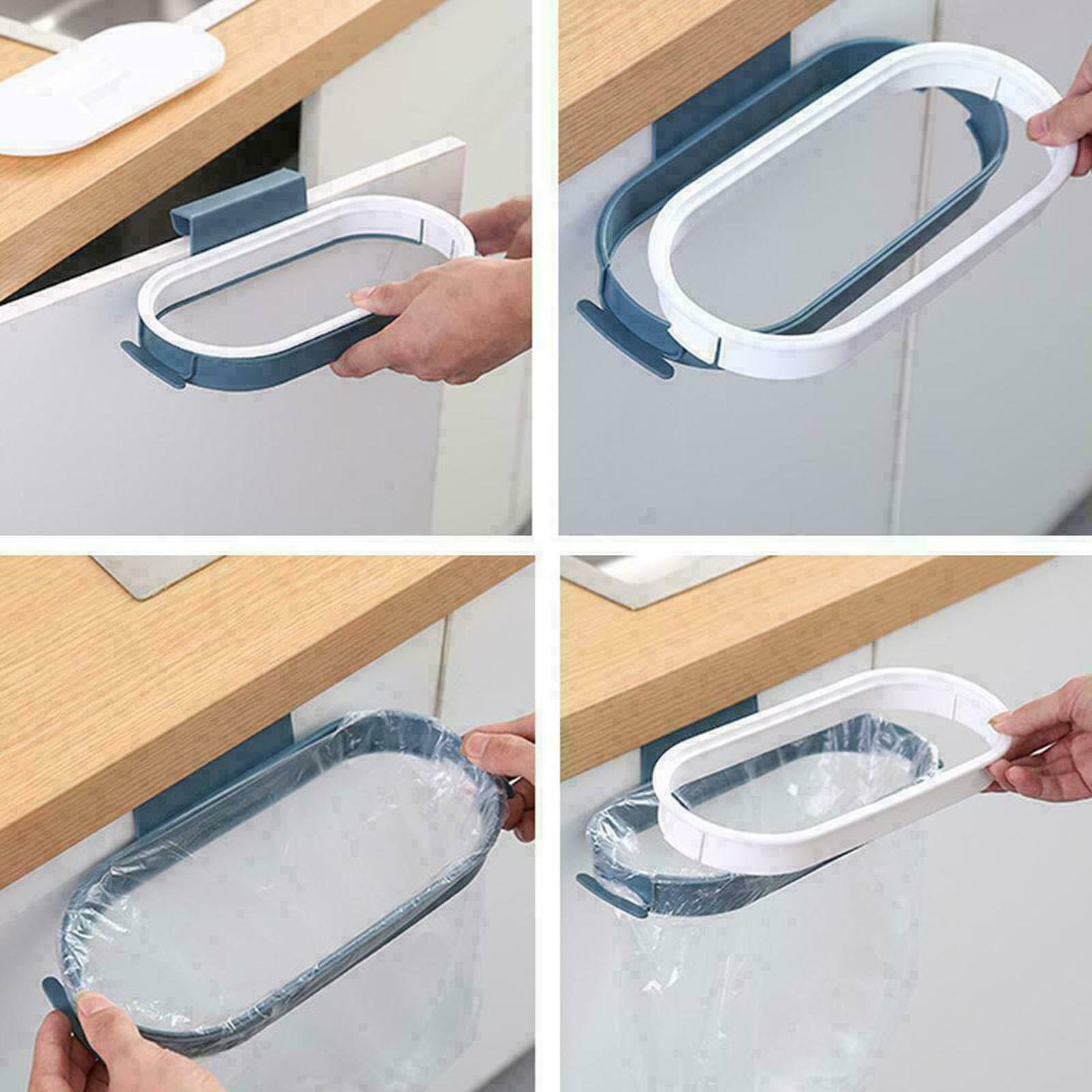 Kitchen Plastic Garbage Bag Rack Hanging Garbage Organizer Portable Cabinet Door-back Garbage Trash Bag Bracket Rack Gadgets