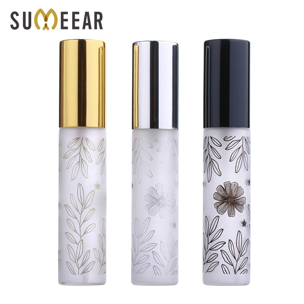 100 Stks/partij 10Ml Blad Patroon Frosted Parfum Fles Glas Verstuiver Aluminium Cap Spray Reizen Flessen