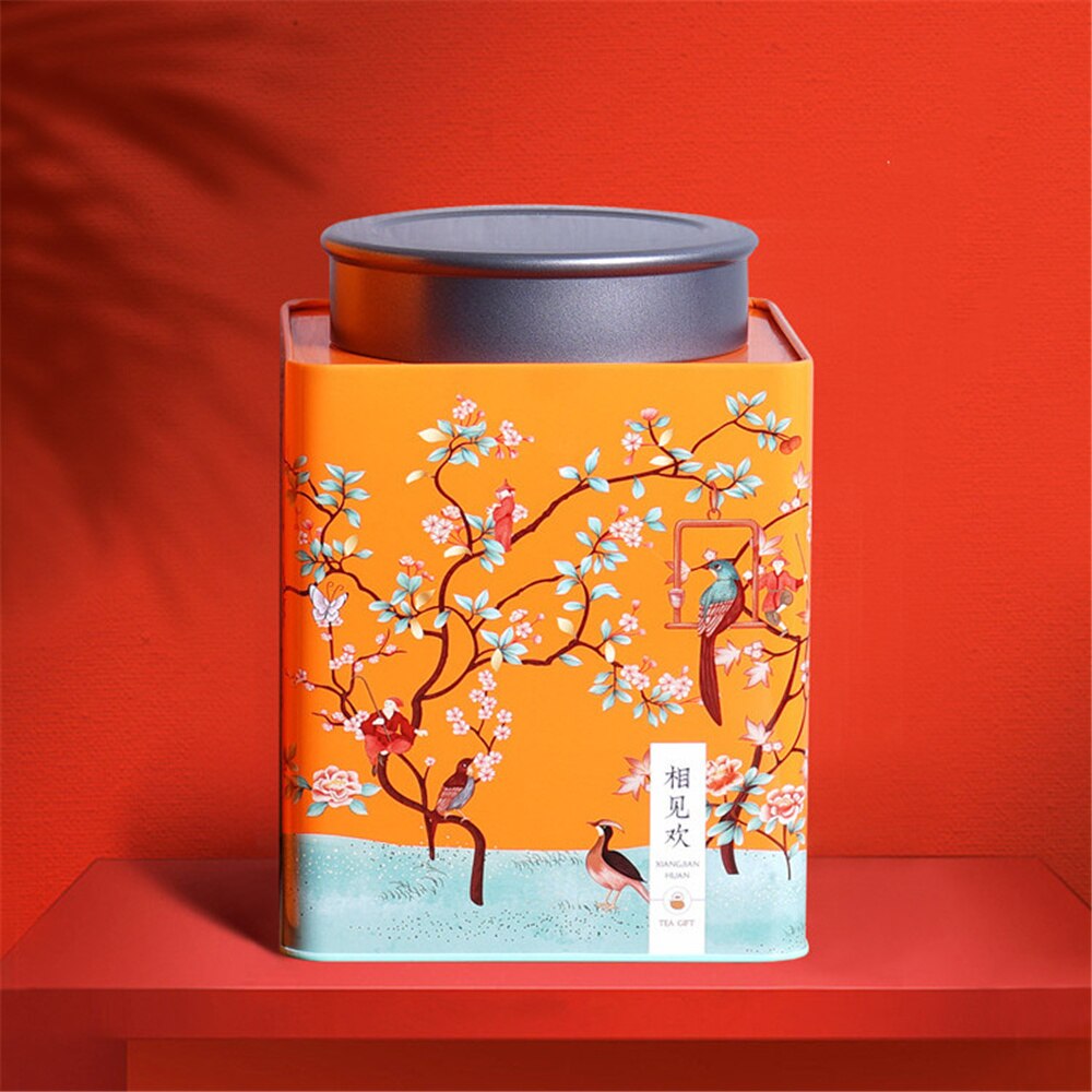 1pcs Metal Tea Tin Box Metal Tin Can Bucket Empty Tin Can Square Biscuit Tin Case Candle Tin Containers Tin Caddy Storage: M / Orange