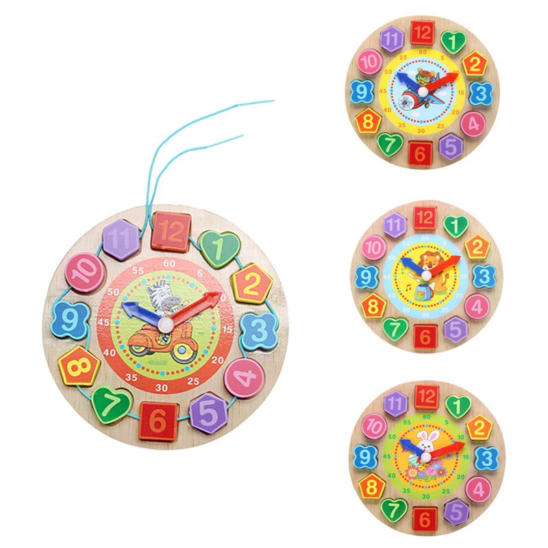 Kinderen Houten Puzzel Speelgoed Cognitieve Digitale Klok Digitale Houten Horloge Jigsaw Speelgoed Cartoon Threading Montage Speelgoed