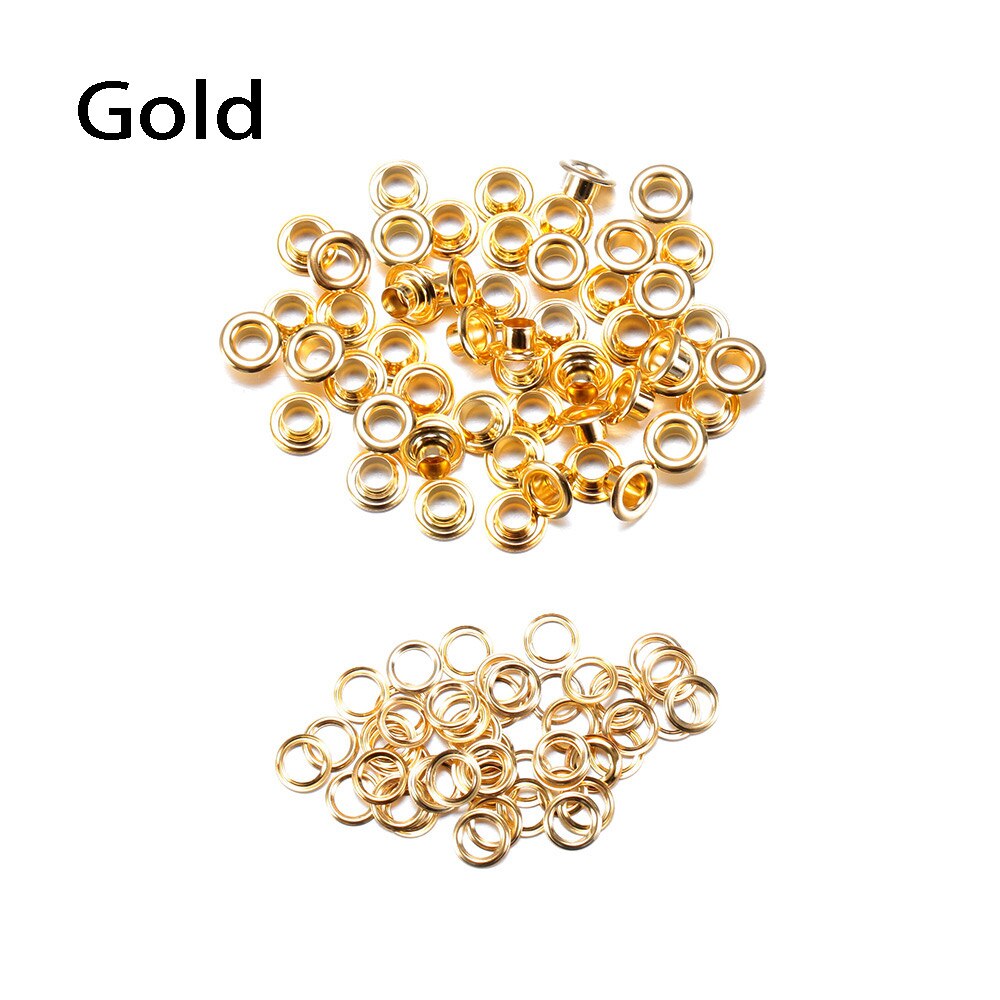 50Pcs Hole 5mm Metal Eyelets With Grommets For Leathercraft DIY Scrapbooking Shoes Belt Cap Bag Tags Clothes Accessories: Gold