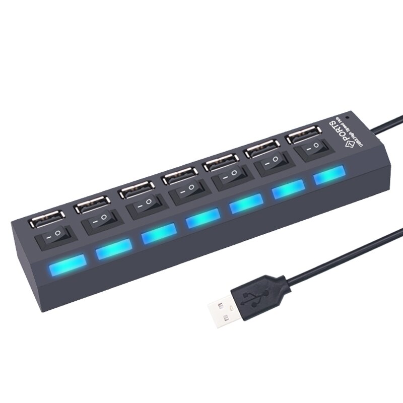 USB2.0 Hub USB Hub Multi USB Splitter Hub Multiple Expander USB Adapter USB Hub 7 Port 2.0 USB Hub USB Port with Switch for PC: 7 port Black