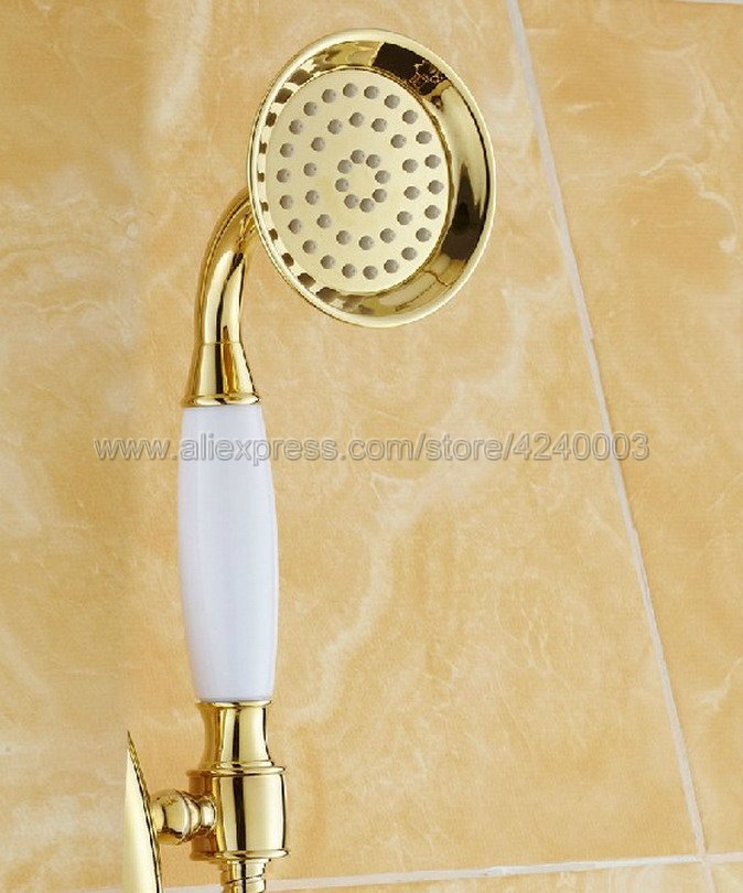 GLYYR Soffione Doccia Alta Pressione Oro Titanio Doccetta per Doccia Ottone Telefoni Doccia Universale Doccetta per Vasca con Tubo Doccia e Supporto Doccia, G1/2 Pollici