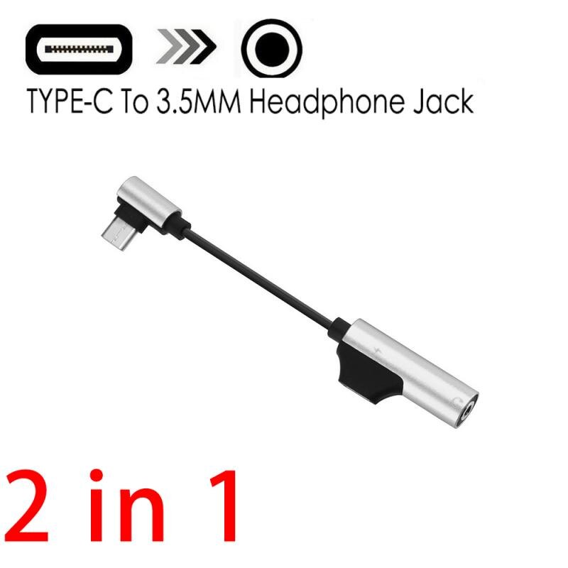 Adaptador 2 en 1 tipo-c, Conector de 3,5mm, auricular a USB-C, carga, escucha, llamada para teléfono móvil Huawei Xiaomi, Aux, doble conector divisor: 02