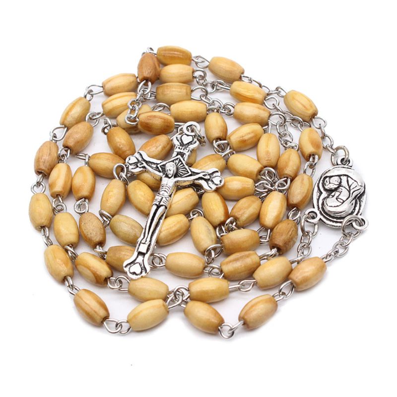 Handgemaakte ronde kralen katholieke rozenkrans kruis religieuze houten kralen ketting  qx2e