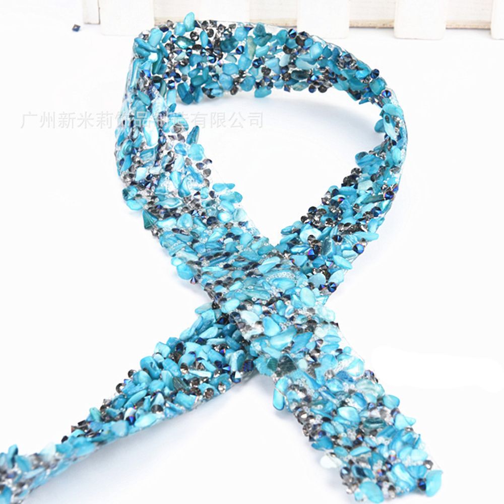 1M Sky Blue Ab Shell Strass Kralen Ijzer Op Applique Trim Trouwjurk Versiering