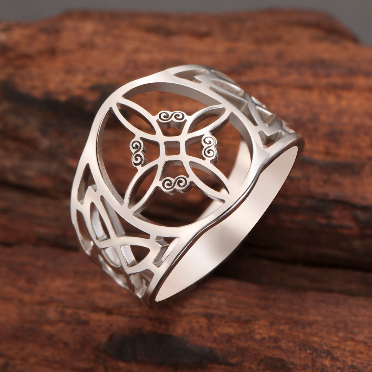 LIKGREAT bague noeud de sorcière pour femmes hommes creux en acier inoxydable bagues celtique Vintage amulette Protection Couple bijoux