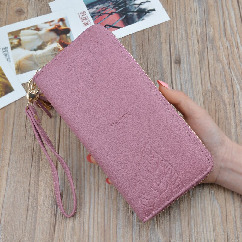 Portafogli e portamonete da donna portafoglio in pelle PU polsino femminile stampa foglia borsa lunga da donna borsa grande capacità portafoglio donna