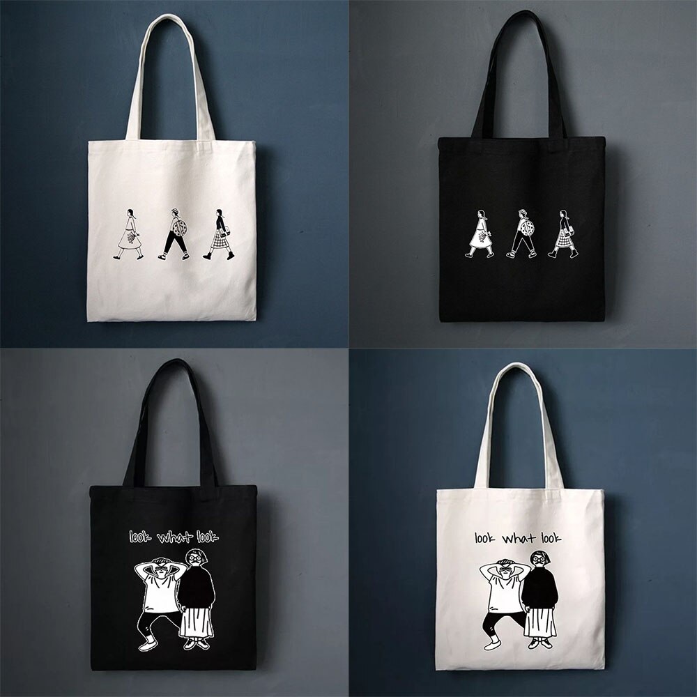 Ladies Handbags Canvas Tote Bag Cotton Cloth Shoulder Shopper Bags for Women Eco Foldable Reusable Shopping Bags