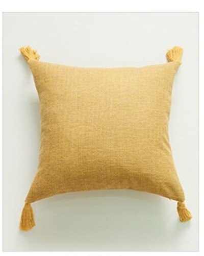 Massivt almindeligt bomulds pudebetræk med kvaster gul beige boligindretning pudebetræk 45 x 45cm pudebetræk sofa pudepude: Gule kvaster