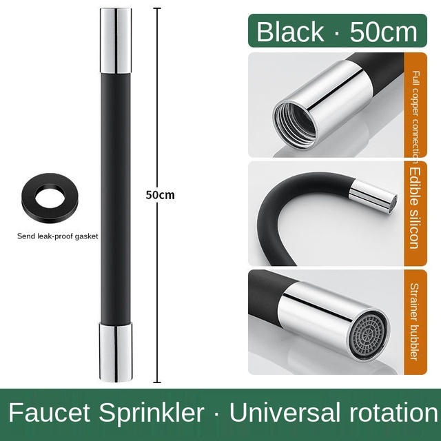 Universal Foaming Extension Tube With Connector 360 Degrees Faucet Sprayer Extension Hose Flexible Spillproof Pipe Head: Black 50cm