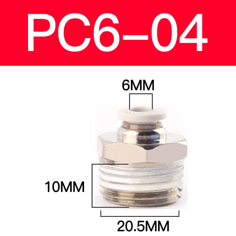 1 pcs Pneumatic quick-release trachea quick connector metric thread straight through APC4/6-M5PC8-M6/M8/M10M12M16: PC6-04