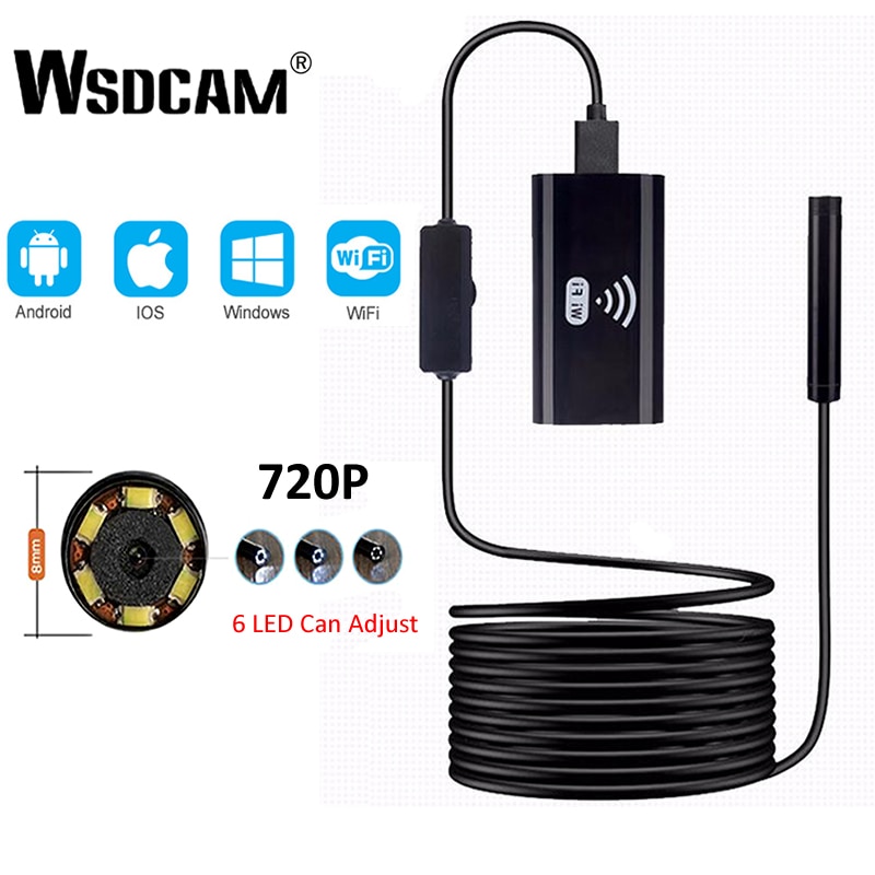 Wsdcam Wifi Endoscoop Camera Mini Waterdichte Zachte Kabel Inspectie Camera 8 Mm 1M Usb Endoscoop Borescope Endoscoop Voor Iphones
