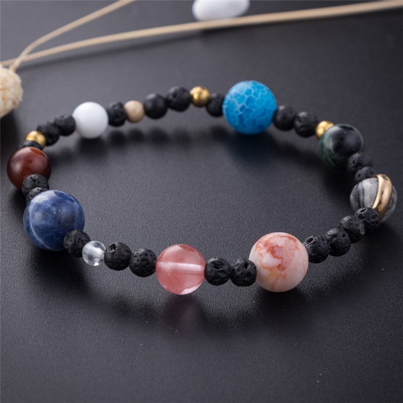 1Pc Solar System Multicolor 9 Planets Beaded Stars Bracelets Handmade Nature Stone Galaxy Bracelets