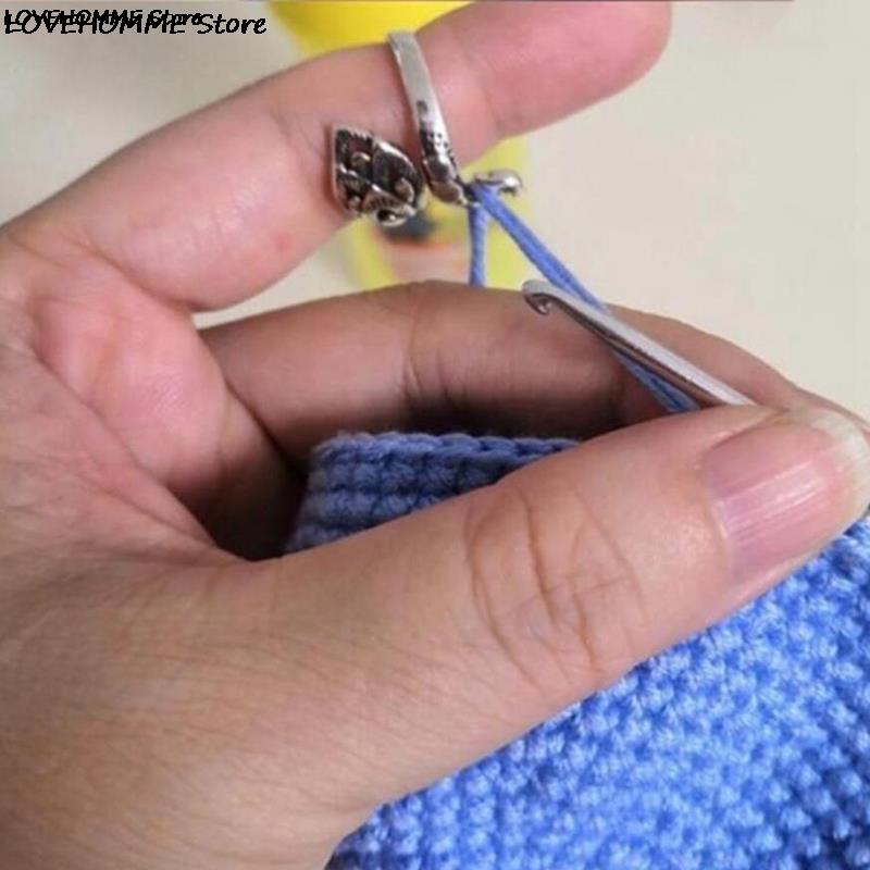 Regulowana pętla dziewiarska szydełkowa pętla akcesoria dziewiarskie pierścień dziewiarski regulacja palca nosić naparstki przędzy prowadnice dzianinowy pierścień