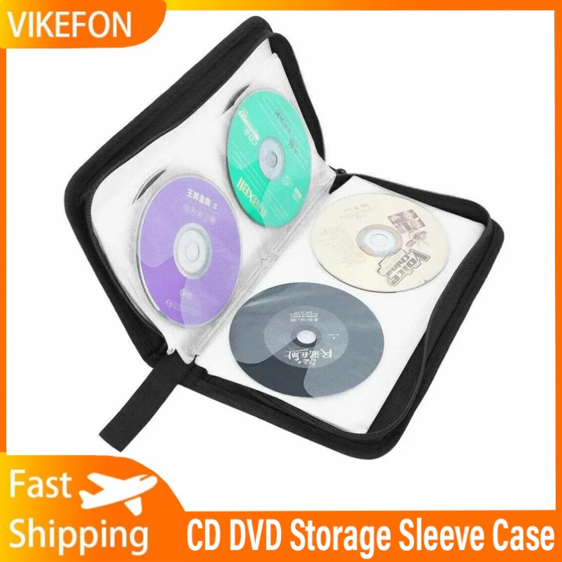 Portable Zipper CD DVD Storage Sleeve Case Wallet Album Carrying Case DVD CD Holder 80pcs Capacity Storage Pouch Bag Double-side