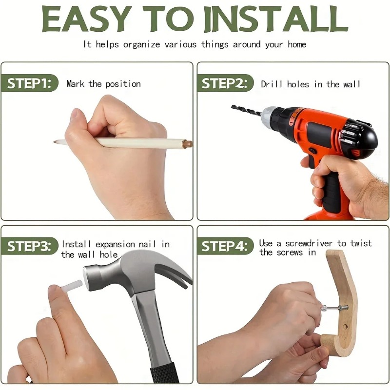 Exquisito gancho de madera para abrigos, gancho de pared, decoración de gancho de roble natural, organizador de pared de madera retro, gancho para colgar en la pared resistente