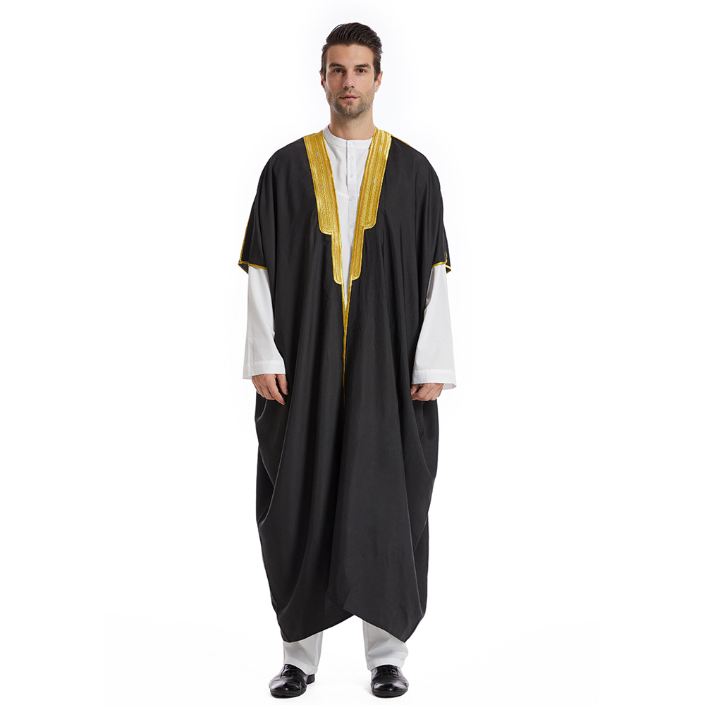 Mannen Open Abaya Moslim Saudi Jubba Thobe Islamitische Kleding Ramadan Kimono Lange Mouw Gewaad Caftan Dubai Stand Kraag Arabische Jurk