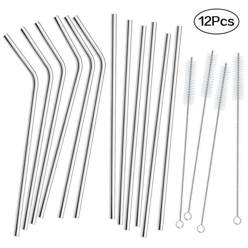Reusable12 Pcs Rietje Rvs Lange 9.05 ''Metal Stro Met Cleaner Brush Hotel Coffeetea Metalen Gebogen Stro