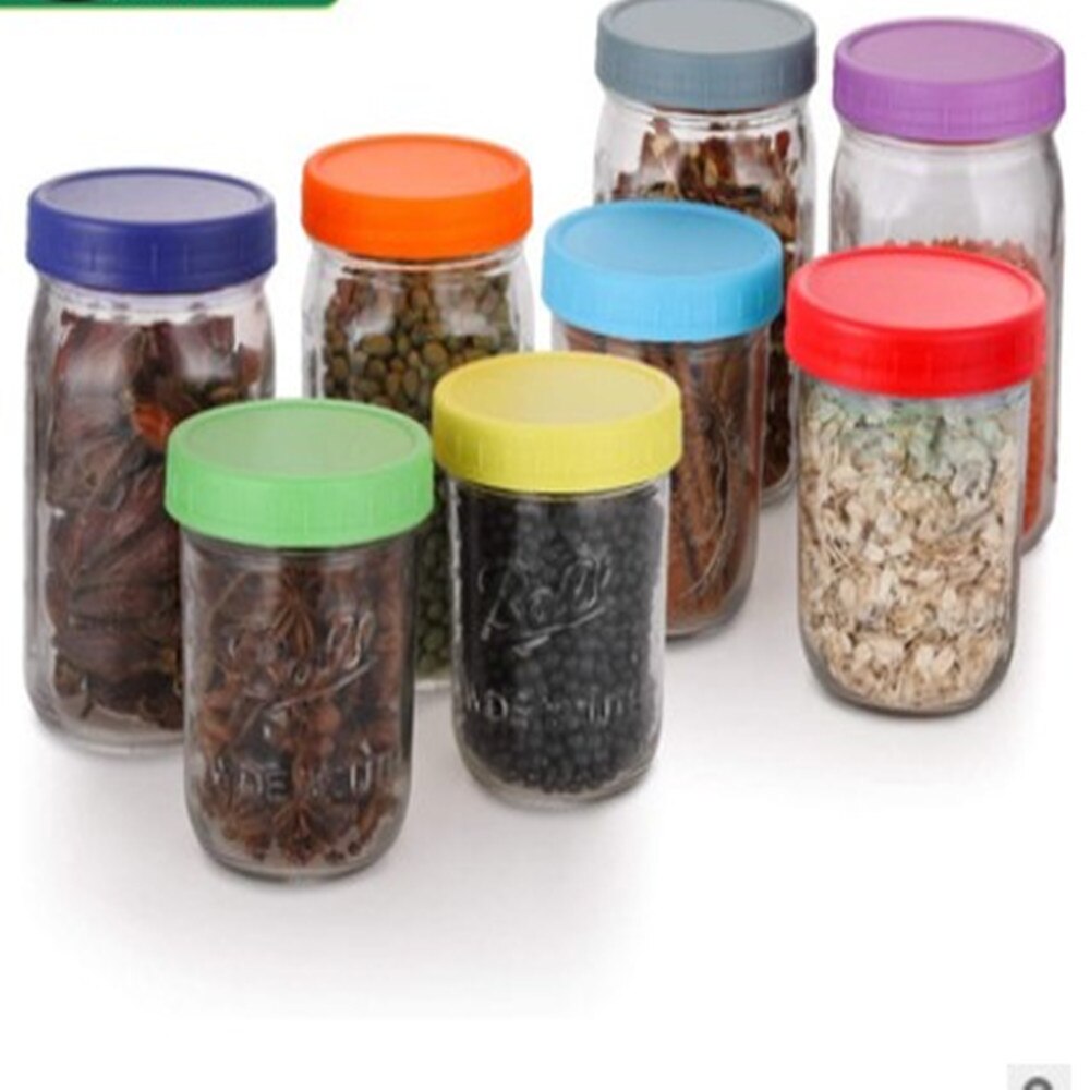 5/10Pcs Bocaux Mason avec couvercle Sans Doublure Côtelée Couvercle de Tasse En Plastique pour Mason à Bouche Régulière Cannings Étanche Bouteille De Stockage Casquettes Couverture